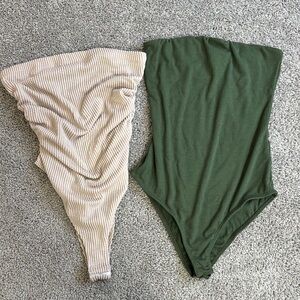 Ribbed Bodysuit Set in Cream and Green